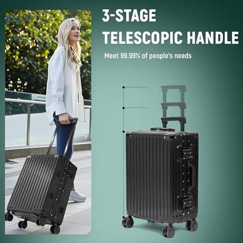 20inch Carry On Luggage 22x14x9 Airline Approved, Zipperless Luggage Carry On TSA Approved ABS+PC Hard Shell Suitcases, Lightweight Carry On Suitcases with Aluminum Frame, Black
