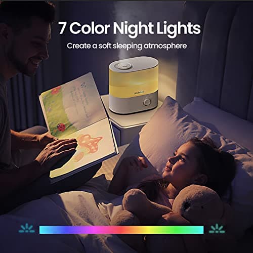 Humidifiers for Bedroom, Cool Mist Top Fill Essential Oil Diffuser, 7 Color Lights, Quiet, 360° Nozzle, Auto Shut-Off, (White)