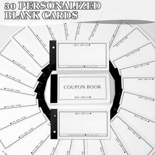 Personalized Coupon Book, 30 Blank Voucher Cards Booklet for All Occasions, Mothers Day Gifts for Mom, Unique Birthday Gifts for Boyfriend Wife Husband Girlfriend Best Friend