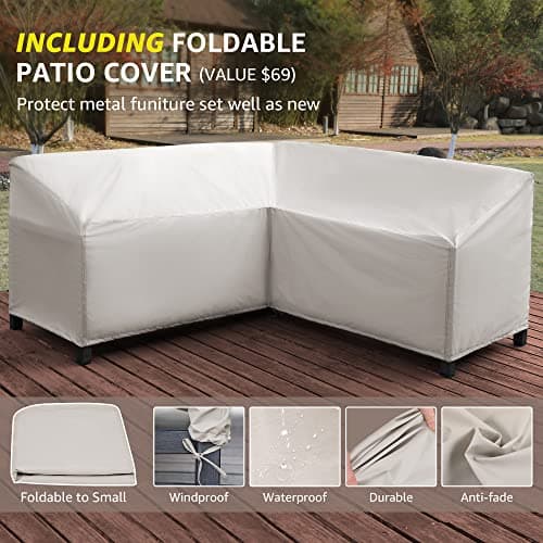 NATURAL EXPRESSIONS 6 Pieces Patio Furniture Sets, Metal Outdoor Sectional Furniture L Shape Patio Conversation Sets,Highback Frame,Metal Table,Large Waterproof Cover, 6.5" Olefin Cushions