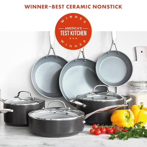 GreenPan 11 Piece Valencia Pro Ceramic Nonstick Cookware Set, PFAS-Free, Induction Ready, Hard Anodized Pots & Pans with Lids, Compatible on All Cooktops, Dishwasher & Oven Safe, Gray