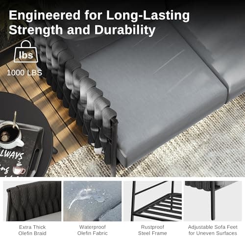 EAST OAK Life Chatter Outdoor Sofa, Outdoor Furniture 3 Seats with Waterproof Thick Cushions, Modern Patio Sofa Deep Seating for Outdoor Garden Porch Blackyard, Earth Black & Misty Grey