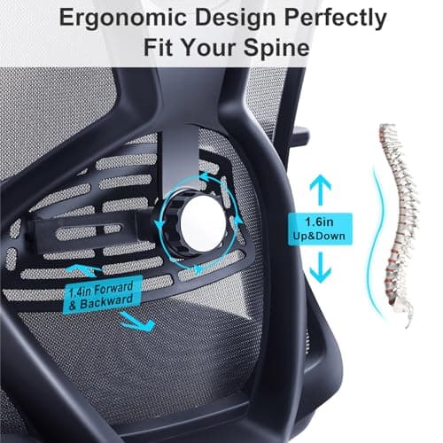 Ticova Ergonomic Office Chair - High Back Desk Chair with Adjustable Lumbar Support, Headrest & 3D Armrest - 130°Rocking Mesh Computer Chair