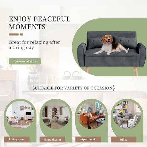 Vongrasig 47" Small Modern Loveseat Sofa, Mid Century Linen Fabric 2-Seat Sofa Couch Tufted Love Seat with Back Cushions and Tapered Legs for Living Room, Bedroom and Small Space (Dark Gray)