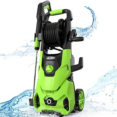 Rock&Rocker Electric Pressure Washer, Power Washer 2150PSI Max 2.6 GPM Power Washer with Hose Reel, 4 Quick Connect Nozzles, Soap Tank, for Fence, Green (HRX14P-2)