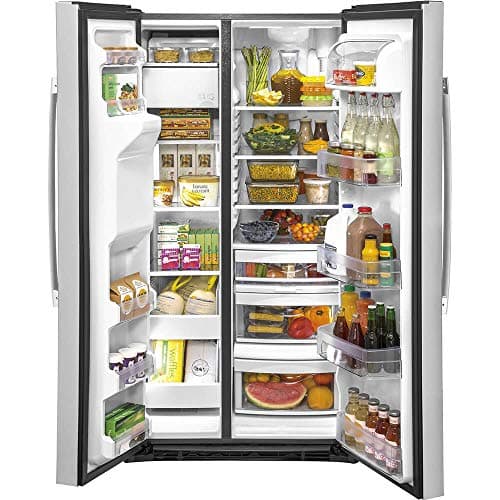 GE GSS25IYNFS 36" Side by Side Refrigerator with 25.14 cu. ft. Total Capacity Showcase LED Lighting and Hidden Hinge in Stainless Steel