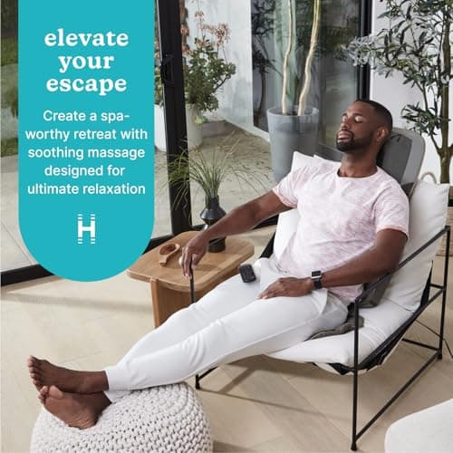 Homedics Back Massager with Heat, Shiatsu Elite II Heated Neck and Back Massage Cushion. 3 Different Massage Styles and 3 Massage Zones. Comes with Controller and Chair Straps