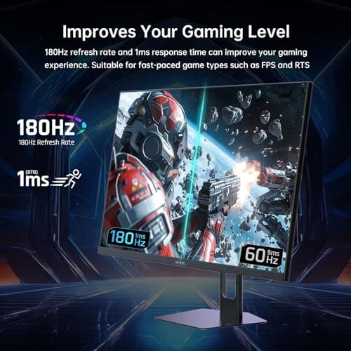 KTC 27 Inch QHD Gaming Monitor, 180Hz 1ms GTG Fast IPS 2K Computer Gamer Monitor, 1440P HDR Frameless Monitor with Adaptive Sync, Tilt Adjustment, VESA Compatible, Eye Care, DisplayPort HDMI, H27T22S