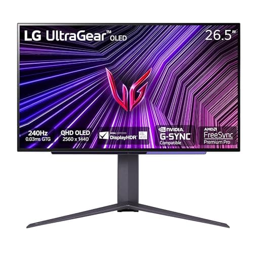 LG ‎27GS95QE 27-inch Ultragear OLED Gaming Monitor QHD 1440p 240Hz 0.03ms DisplayHDR True Black 400 AMD FreeSync Premium Pro NVIDIA G-Sync HDMI 2.1 DisplayPort Tilt/Height/Swivel Stand Black