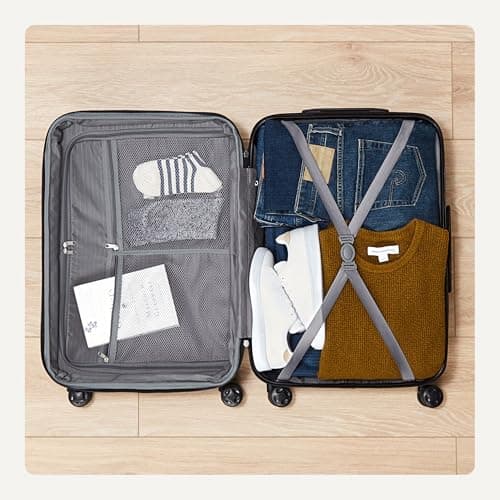 Amazon Basics 21" Hardside Carry-On Luggage, Hardshell Suitcase With Wheels, Expandable For Up to 25% More Space, With Scratch-Resistant Surface, Four Multi-directional Wheels, Navy Blue