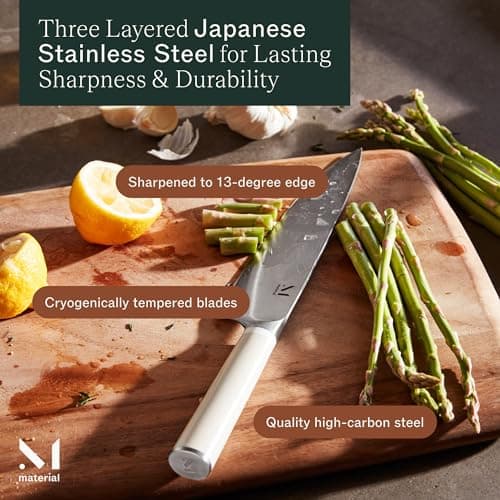 Material, Knife Trio, Carbon Stainless Steel Japanese Chef's Knife for Chopping and Cutting, Razor-Sharp Strong Blade, Cool Neutral, Material Kitchen