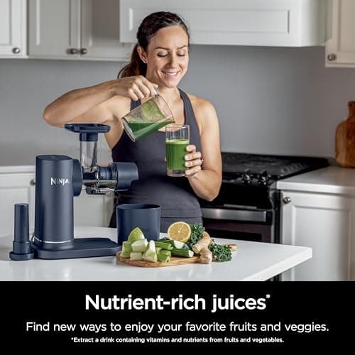 Ninja NeverClog Cold Press Juicer, Powerful Slow Juicer with Total Pulp Control, Countertop, Electric, 2 Pulp Functions, Dishwasher Safe, 2nd Generation, Blue/Navy, JC151NV