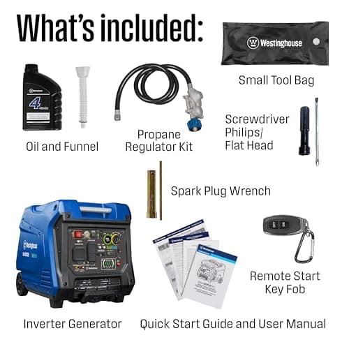 Westinghouse 5000 Peak Watt Super Quiet Dual Fuel Portable Inverter Generator, Remote Electric Start, Gas & Propane Powered, RV Ready, CO Sensor, Parallel Capable