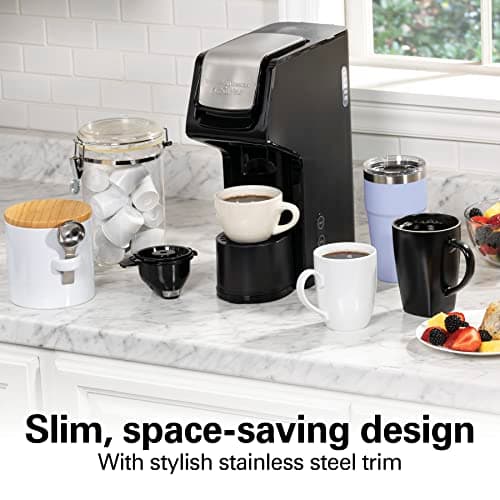 Hamilton Beach 49918 FlexBrew Single-Serve Coffee Maker Compatible with Pod Packs and Grounds, 14 oz, Black, Stainless - Fast Brew
