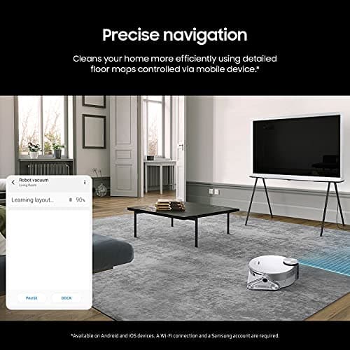 SAMSUNG Jet Bot AI+ Robot Vacuum Cleaner w/ Object Recognition, Intelligent Cleaning, Clean Station, 5-Layer Filter, Touchless Dust Removal for Hardwood Floors, Carpets, VR50T95735W, White