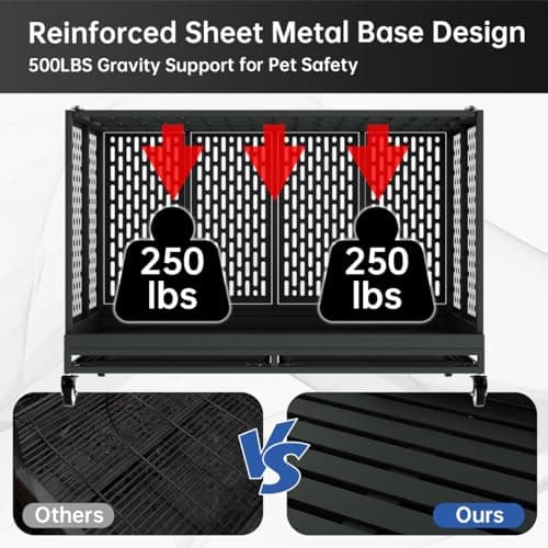 48/42/38 Inch Heavy Duty Dog Crate with Wheels, Folding Metal Big Dog Cage for Large and Medium Dogs, Extra Large XL XXL Indestructible Dog Crate with Removable Tray.