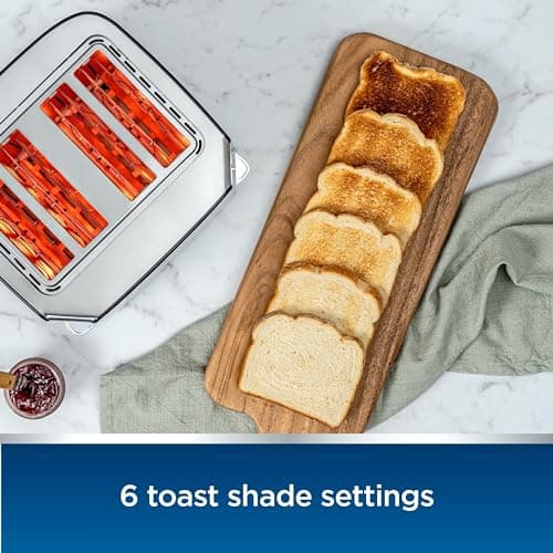 Oster 4-Slice Toaster Touch Screen Stainless Steel Digital Timer 6 Shade Settings Easy to Clean Removable Crumb Tray