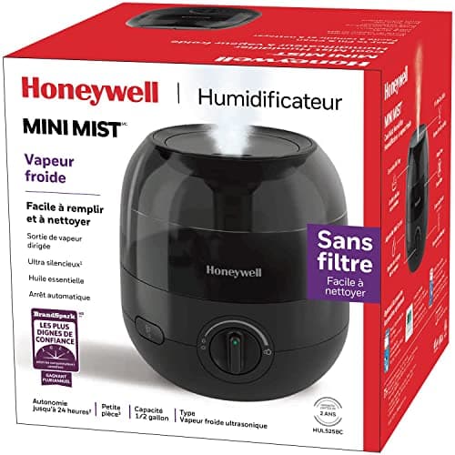 Honeywell HUL525BC Mini Mist™ Ultrasonic Cool Mist Humidifier, Black, with Essential Oil Tray, Variable Output Control, Auto Shut-off, Ultra Quiet Operation, Directional Mist Outlet, Cool Visible Mist