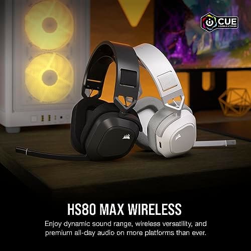 Corsair HS80 MAX Wireless Multiplatform Gaming Headset with Bluetooth – Dolby Atmos – Broadcast Quality Microphone – iCUE Compatible – PC, Mac, PS5, PS4, Mobile – Steel Gray