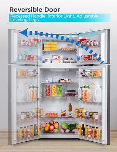 BLACK+DECKER 14.6 Cu. Ft. Top Mount Refrigerator with Freezer, 2 Door Refrigerator with Top Freezer and Adjustable Temperature Control, ENERGY STAR, BR1460HS, Stainless Steel Look