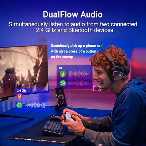 ASUS ROG Delta II Wireless Gaming Headset (BT, ROG SpeedNova 2.4GHz, 3.5mm, 50mm Titanium-Plated Drivers, 10mm Super-Wideband Mic, 110HR Battery, DualFlow Audio, for PC, Switch, PS5, Xbox)- Black
