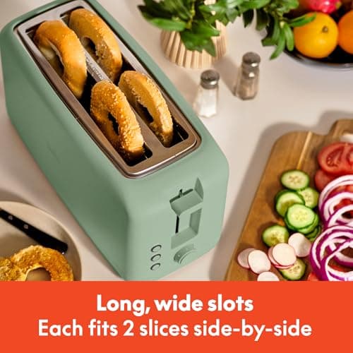 bella 4 Slice Slim Toaster, Fits-anywhereTM Kitchenware, 6 Setting Shade Control with Reheat & Cancel Buttons, Removable Crumb Tray, 10” Long Slot, Anti Jam & Auto Shutoff, 900 Watt, Seaglass