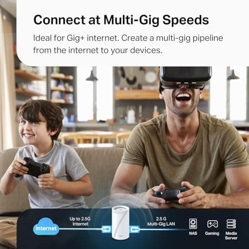 TP-Link 𝐃𝐞𝐜𝐨 BE63 Tri-Band WiFi 7 BE10000 Whole Home Mesh System- 6-Stream 10 Gbps, 4x2.5G Ports Wired Backhaul, 4X Smart Internal Antennas, VPN, MU-MIMO, HomeShield, Free Expert Support (2-Pack)