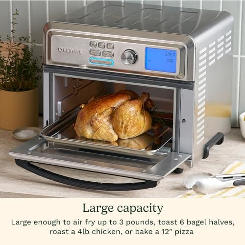Cuisinart Air Fryer Toaster Oven, Digital Display, 1800 Watt Air Fryer Toaster Oven Combo with Adjustable Temperature and Controls, Stainless Steel Small Kitchen Appliance, TOA-65,Silver
