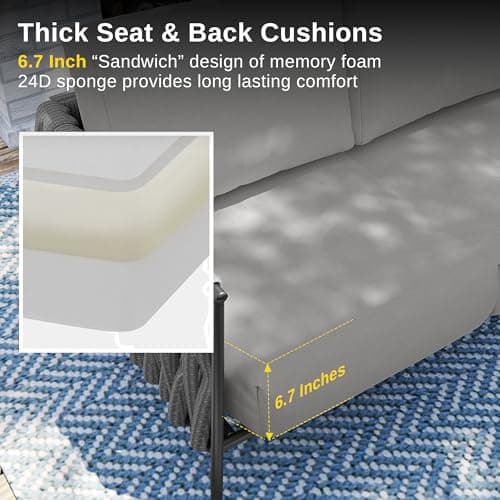 EAST OAK Life Chatter Outdoor Sofa, Outdoor Furniture 3 Seats with Waterproof Thick Cushions, Modern Patio Sofa Deep Seating for Outdoor Garden Porch Blackyard, Earth Black & Misty Grey