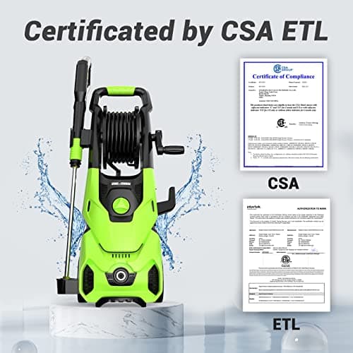 Rock&Rocker Electric Pressure Washer, Power Washer 2150PSI Max 2.6 GPM Power Washer with Hose Reel, 4 Quick Connect Nozzles, Soap Tank, for Fence, Green (HRX14P-2)