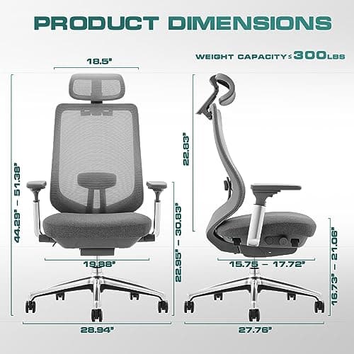 COLAMY Ergonomic Mesh Office Chair, High Back Office Chair, Computer Executive Desk Chair with Lumbar Support,Adjustable Headrest and 4D Arms, Slide Seat, Tilt Lock-Darkgrey New