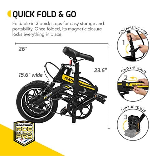 Swagtron Swagcycle EB-5 Plus Folding Electric Bike with Pedals and Removable Battery