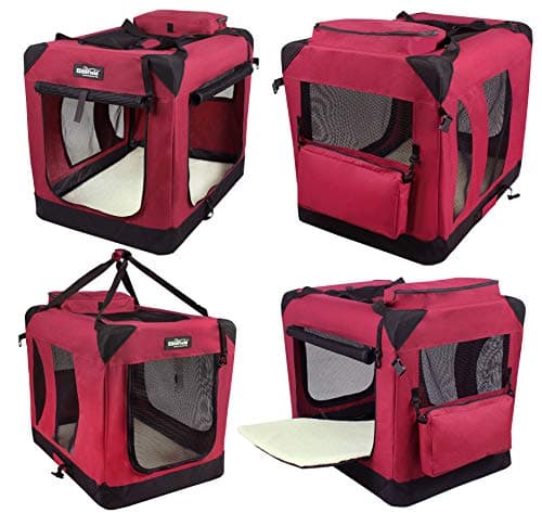 EliteField 3-Door Folding Soft Dog Crate with Carrying Bag and Fleece Bed (2 Year Warranty), Indoor & Outdoor Pet Home (20" L x 14" W x 14" H, Maroon)