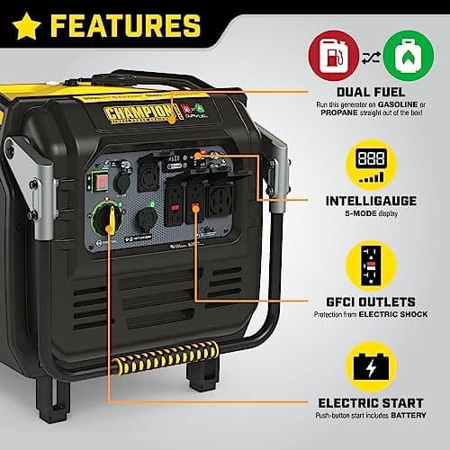 Champion Power Equipment 8500-Watt Electric Start Dual Fuel Home Backup Portable Inverter Generator with Quiet Technology and CO Shield