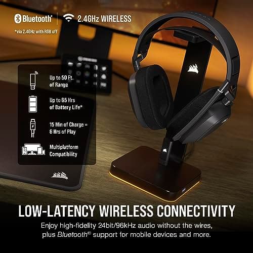 Corsair HS80 MAX Wireless Multiplatform Gaming Headset with Bluetooth – Dolby Atmos – Broadcast Quality Microphone – iCUE Compatible – PC, Mac, PS5, PS4, Mobile – Steel Gray