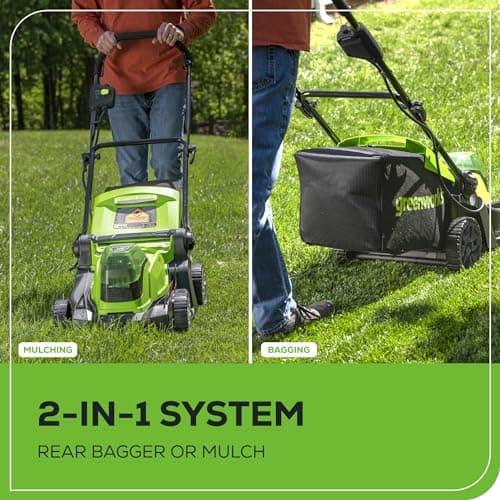 Greenworks 48V (2 x 24V) 17" Cordless (Push) Lawn Mower (125+ Compatible Tools), (2) 4.0Ah Batteries and Dual Port Rapid Charger Included