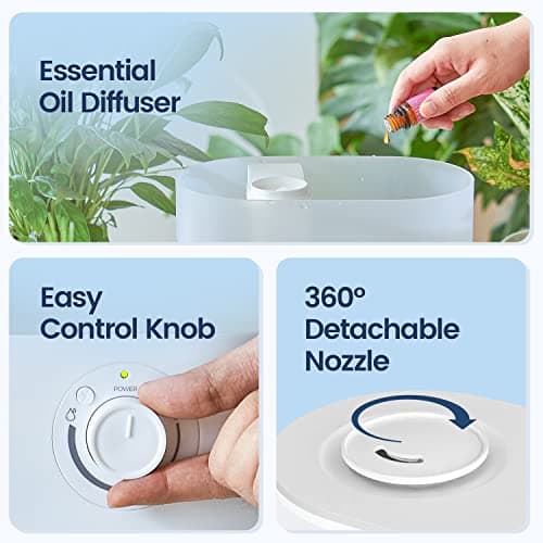 Humidifiers for Bedroom, Cool Mist Top Fill Essential Oil Diffuser, 7 Color Lights, Quiet, 360° Nozzle, Auto Shut-Off, (White)