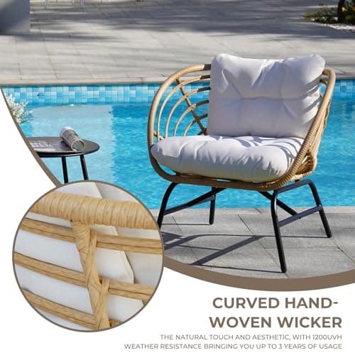 Grand patio 3-Piece Outdoor Furniture Set - Wicker Sofa with Thick Beige Cushions, Patio Coffee Table, Perfect for Porch, Backyard, Balcony, Garden