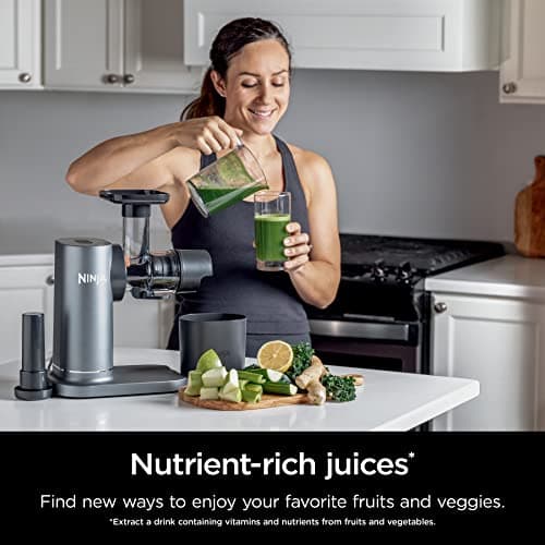 Ninja NeverClog Cold Press Juicer, Powerful Slow Juicer with Total Pulp Control, Countertop, Electric, 2 Pulp Functions, Dishwasher Safe, 2nd Generation, Charcoal, JC151