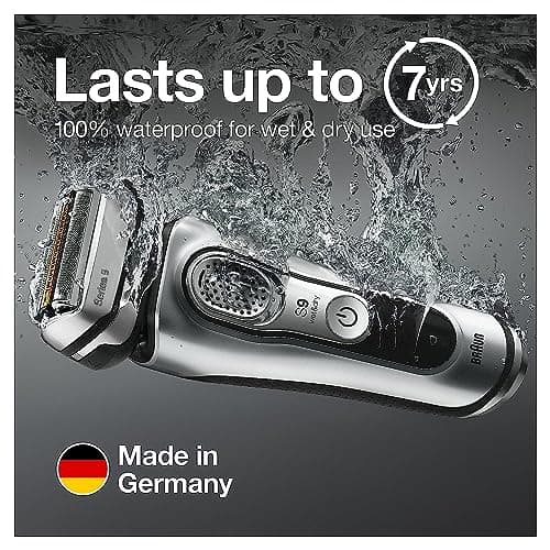 Braun Electric Razor for Men, Waterproof Foil Shaver, Series 9 9390cc, Wet & Dry Shave, with Pop-Up Beard Trimmer for Grooming, Cleaning & Charging SmartCare Center and Leather Travel Case, Silver