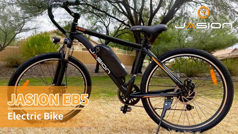 Jasion EB5 Electric Bike for Adults with Peak 500W Brushless Motor, 40Miles 20MPH Commuting Electric Mountain Bike with 360Wh Removable Battery, 7-Speed, 26" Tires and Front Fork Suspension