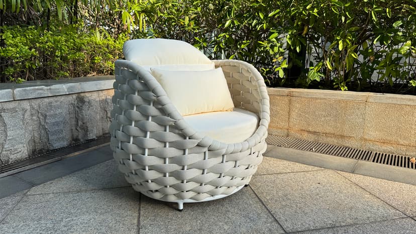 Woven Rope Outdoor Sofa Set: 4 Pieces Aluminum Patio Conversation Set Assembled - All Weather Cushioned Porch Furniture Couch - Modern Metal Lounge Set for Deck Yard Resort Hotel Sunroom, Beige