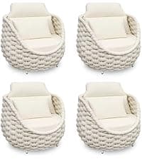 Woven Rope Outdoor Sofa Set: 4 Pieces Aluminum Patio Conversation Set Assembled - All Weather Cushioned Porch Furniture Couch - Modern Metal Lounge Set for Deck Yard Resort Hotel Sunroom, Beige