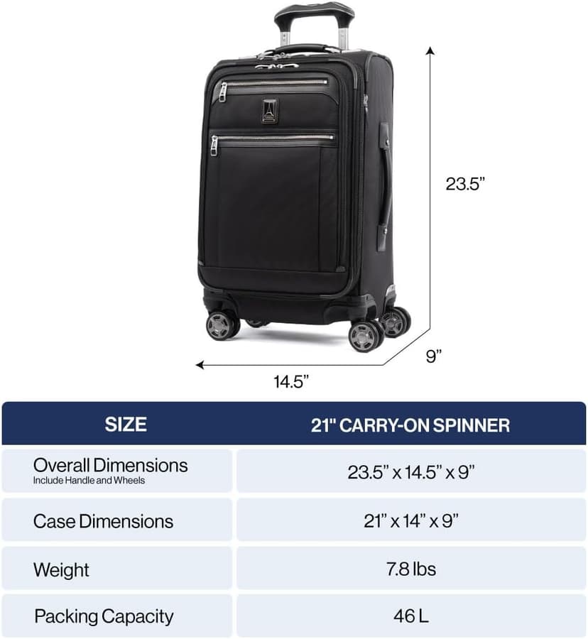 Travelpro Platinum Elite Softside Expandable Carry on Luggage, 8 Wheel Spinner Suitcase, USB Port, Suiter, Men and Women, True Navy Blue, Carry On 21-Inch