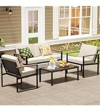 NATURAL EXPRESSIONS 6 Pieces Patio Furniture Sets, Metal Outdoor Sectional Furniture L Shape Patio Conversation Sets,Highback Frame,Metal Table,Large Waterproof Cover, 6.5" Olefin Cushions