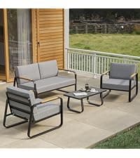 EAST OAK Life Chatter Outdoor Sofa, Outdoor Furniture 3 Seats with Waterproof Thick Cushions, Modern Patio Sofa Deep Seating for Outdoor Garden Porch Blackyard, Earth Black & Misty Grey