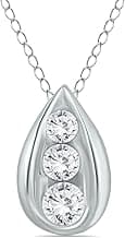 1/2 Carat TW Three Stone Diamond Tear Drop Pendant in 14K White Gold