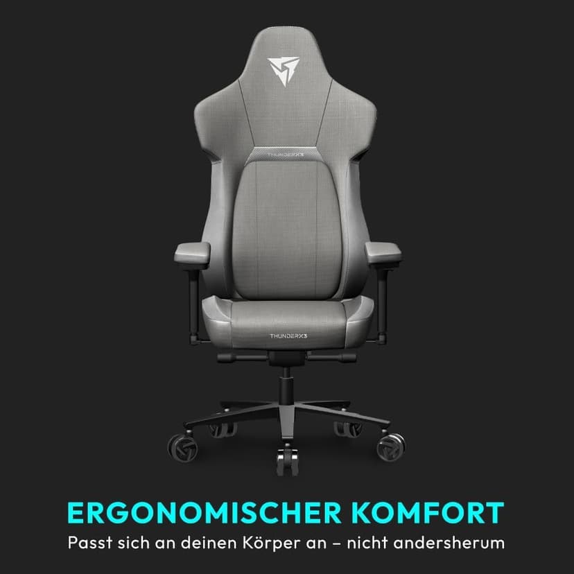 CORE Gaming Chair, for Adults Ergonomic Office Chair, High Back Desk Chair, Synchronous Tilt, Forward Tilt, 360° Self-adjusting Lumbar Support, Multipurpose Footrest, Fabric, Loft Light Grey
