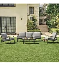 EAST OAK Life Chatter Outdoor Sofa, Outdoor Furniture 3 Seats with Waterproof Thick Cushions, Modern Patio Sofa Deep Seating for Outdoor Garden Porch Blackyard, Earth Black & Misty Grey