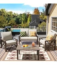 NATURAL EXPRESSIONS 6 Pieces Patio Furniture Sets, Metal Outdoor Sectional Furniture L Shape Patio Conversation Sets,Highback Frame,Metal Table,Large Waterproof Cover, 6.5" Olefin Cushions